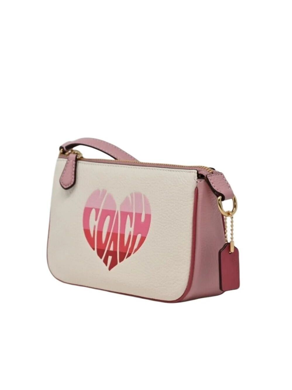 COACH STRIPE HEART LEATHER NOLITA 19 PURSE BAG IN COLORS: GOLD/CHALK VALENTINE - Picture 6 of 9